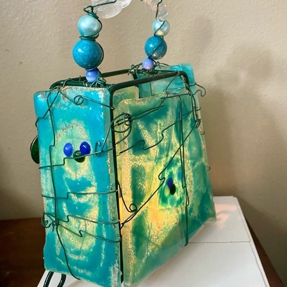 Turquoise Blown Glass  TEA CANDLE HOLDER